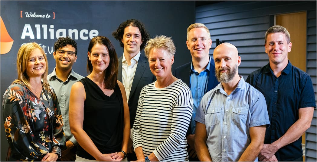 Our leadership and management team: Kristie Davis (Project Management), Naser Soueid (Project Management), Andrea Stickland (Legal & Finance), Levi Cameron (Tech Lead & Director), Sarah Peeke (Account Management), Ben Stickland (Founder & CEO), David Coates (CTO), Alex Green (General Manager)