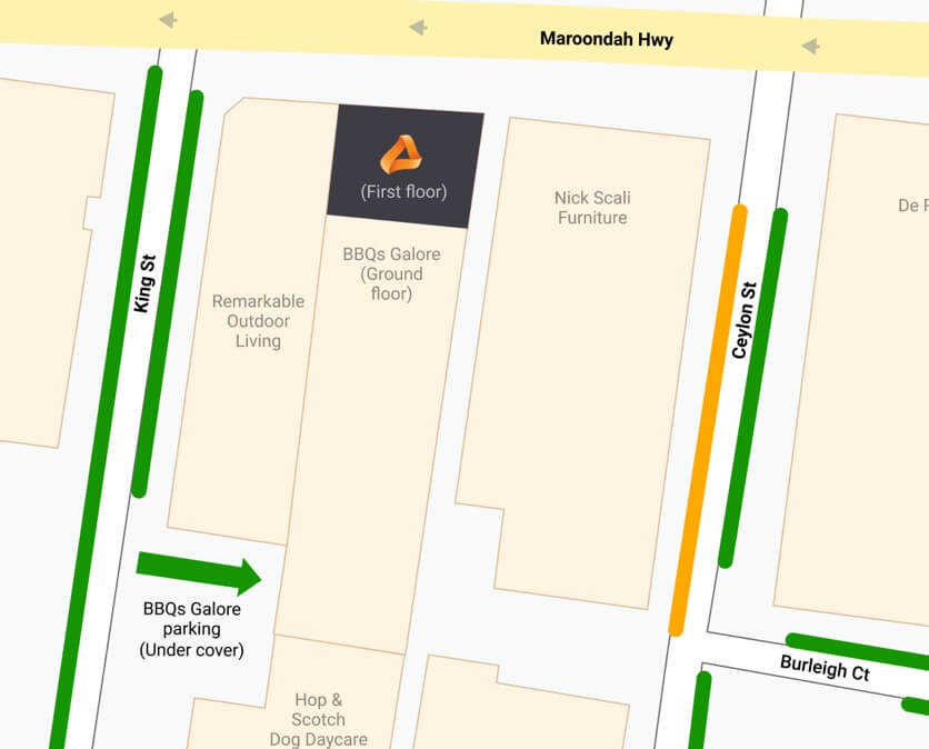 Showing location of alliance software and local parking options on King and Ceylon st.